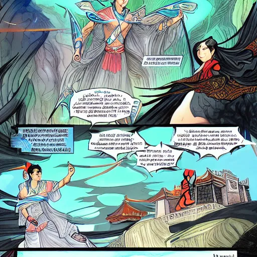 Prompt: xianxia comic book page, detailed, full color