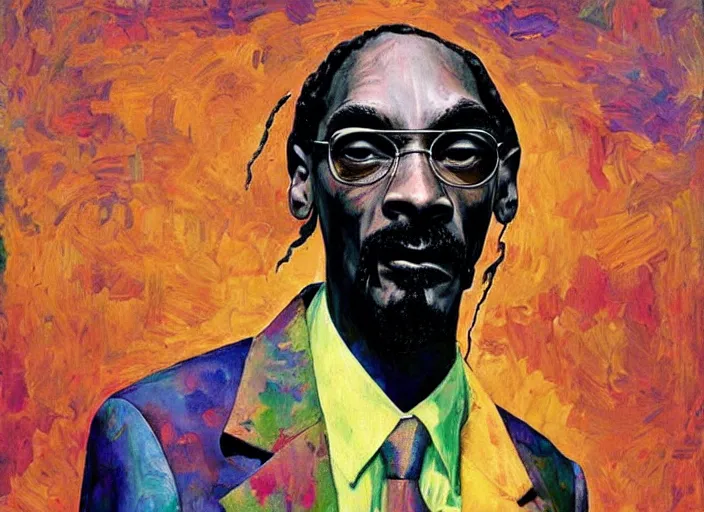 Prompt: a full impasto portrait of snoop dogg in the aesthetic of shaun tan and edward hopper and max ernst