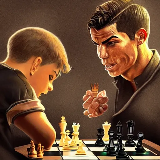 prompthunt: Cristiano Ronaldo Plays Chess with Shrek, intricate