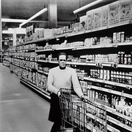 Prompt: foto of frankenstein in the grocery store, restored color, 4 k - n 9