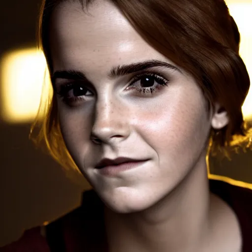 Prompt: Yor Forger cosplay by Emma Watson, seductive gaze, 8k, professional photography, cinematic studio shot, dark, smoke