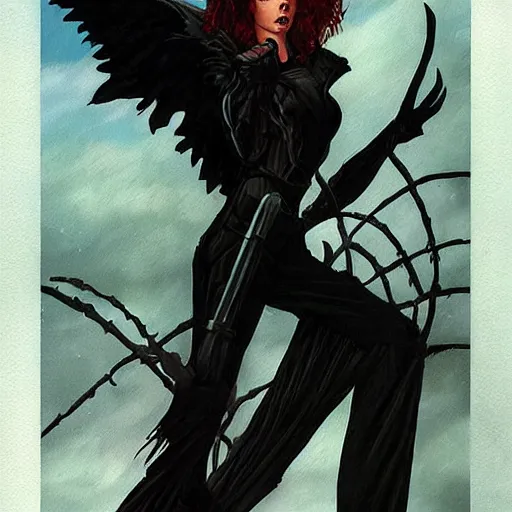 Image similar to painting in style of michael whelan, the super hot, dark angel of coffee