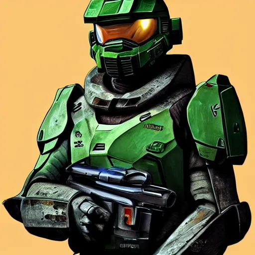 Image similar to Master Chief as a GTA character, cover art by Stephen Bliss, artstation