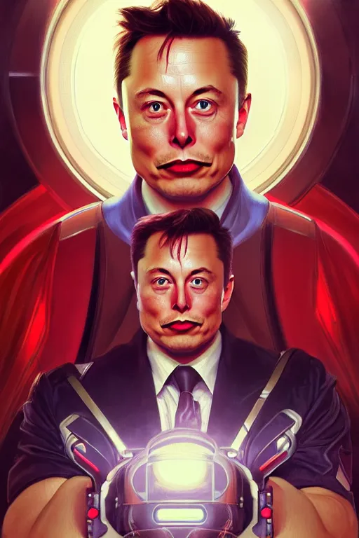 Image similar to elon musk as mario, realistic portrait, symmetrical, highly detailed, digital painting, artstation, concept art, smooth, sharp focus, illustration, cinematic lighting, art by artgerm and greg rutkowski and alphonse mucha