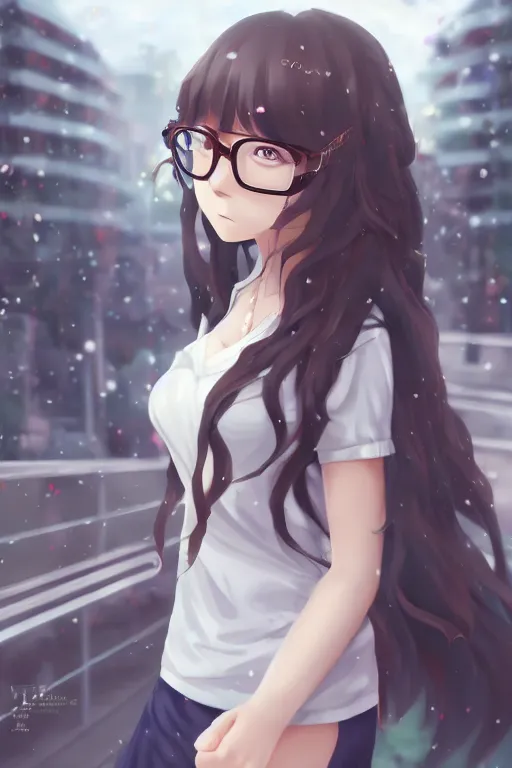 pretty anime girl with curly brown hair