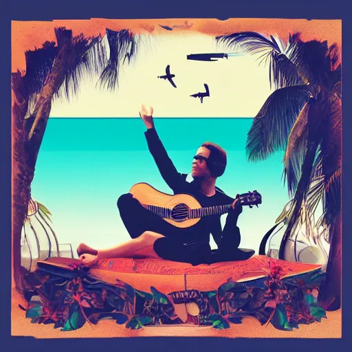 Image similar to album art, chill, ukulele, airplane