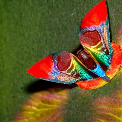 Prompt: close - up photo colorful moth