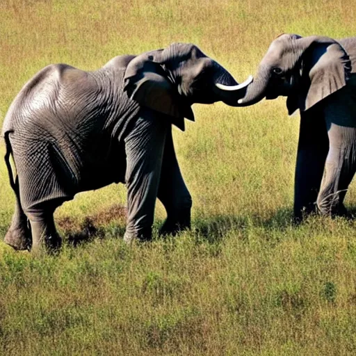 Prompt: two elephants making a heart shape with their trunks