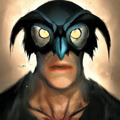 Image similar to a portrait of owlman, horrific, scary, backlighting, mashup, digital painting in the style of greg rutkowski