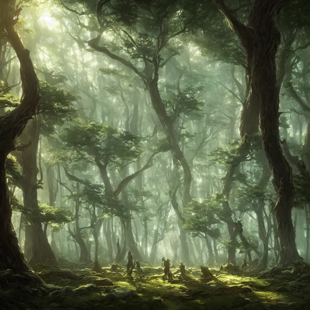 Image similar to a wide shot of a forrest with trees made of hands, fantasy epic legends stylized digital illustration radiating a glowing aura illumination ray tracing hdr fanart arstation, 8 k, art by greg rutkowski, ultra detailed