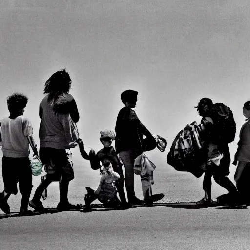 Prompt: a surreal photograph of immigrants crossing the us border, 4 k,