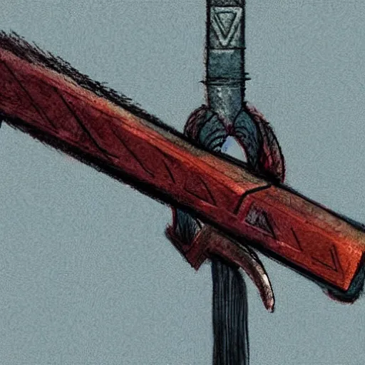 Image similar to an evil sword, on a blank background. diagonal composition ( concept art by enki bilal, museum picture )