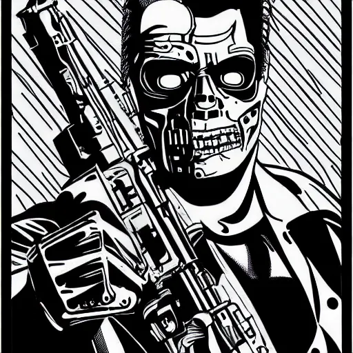 Image similar to the terminator ( 1 9 8 4 ) in line art style