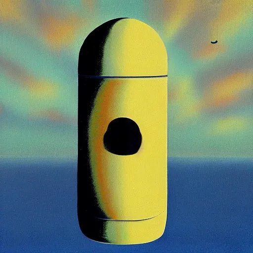 Image similar to an austronaut in a bottle, in the style of Rene Magritte,