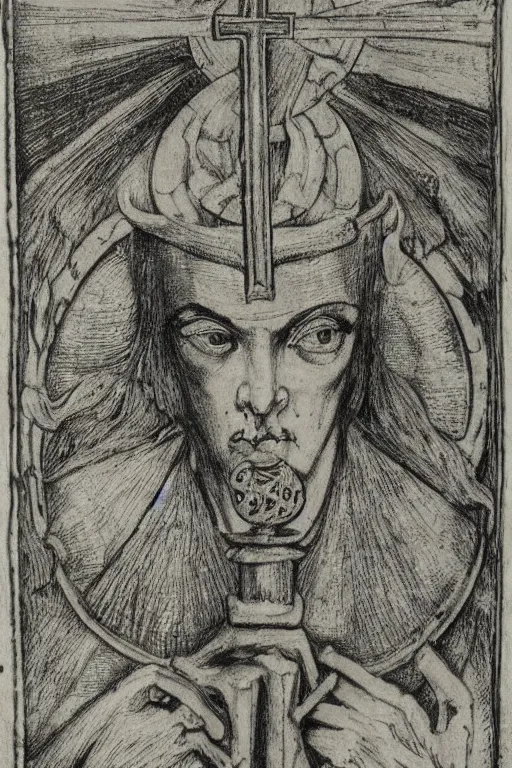 Prompt: realistic medieval etching, intrincate detail, clear cross hatching, detailed faces. by austin osman spare, occult art, alchemical diagram