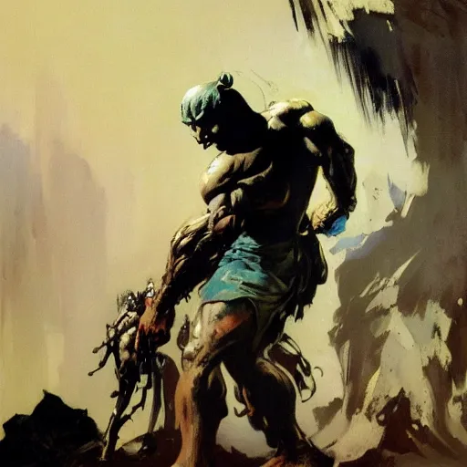 Prompt: character concept art by Frank Frazetta, detailed painting masterpiece, 4k wallpaper