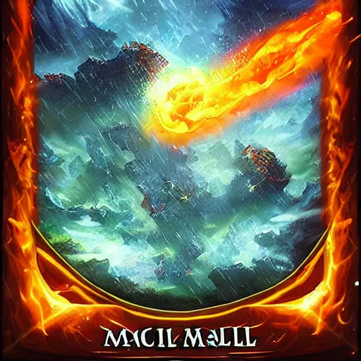 Prompt: rain of burning asteroids magic spell, magic spell in hearthstone art style, epic fantasy style art, fantasy epic digital art, epic fantasy card game art