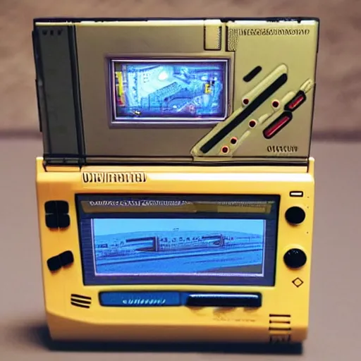 Image similar to Gameboy collection in a display case on a futuristic spaceship