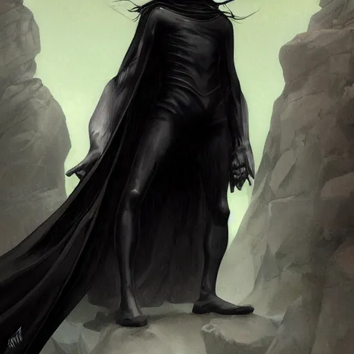 Image similar to goth tall thin man with wind swept floating black hair wearing a long flowing black cape , intricate, elegant, highly detailed, digital painting, artstation, concept art, smooth, sharp focus, illustration, art by artgerm and greg rutkowski and alphonse mucha and francisco goya