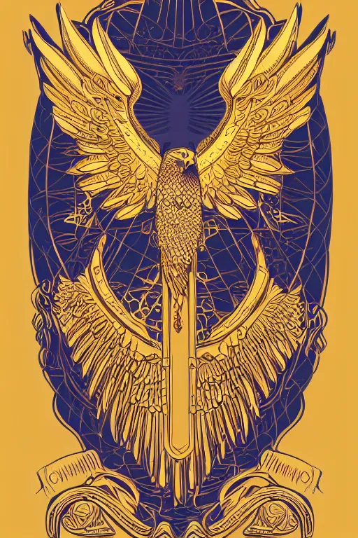 Prompt: Portrait of a golden steampunk eagle, medieval, colorful, illustration, highly detailed, simple, smooth and clean vector curves, no jagged lines, vector art, smooth