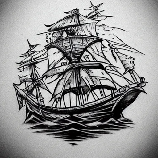 Image similar to A pirate ship tattoo design by Dmitriy Samohin