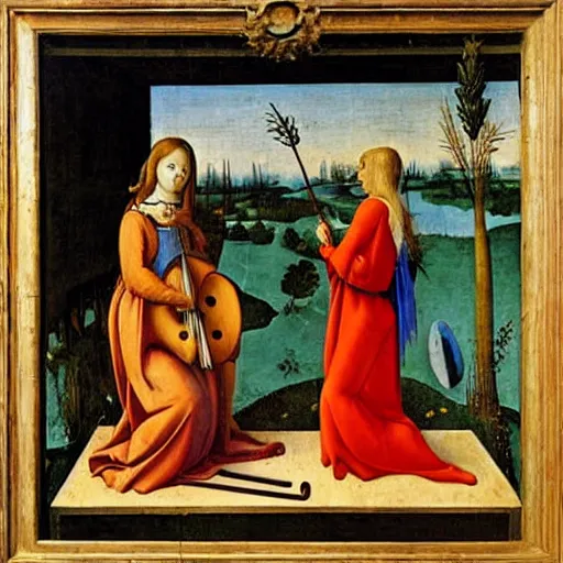 Image similar to a musical instrument that plays math instead of music, botticelli, bosch. museum of modern art. oil paint