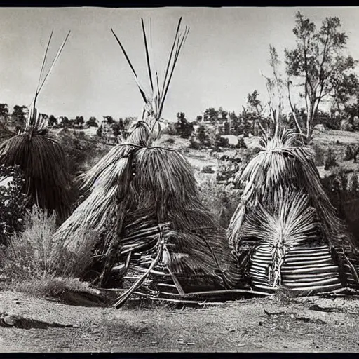 Prompt: vintage photo of an native american village by edward s curtis, photo journalism, photography, cinematic, national geographic photoshoot