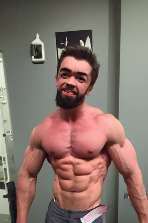 Prompt: 📷 Sean McLoughlan, Jacksepticeye is a jacked muscle builder gigachad