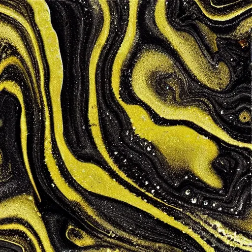 Prompt: beautiful liquid marble texture with oil bubbles. harmonic black yellow and mint coloured abstraction. ultradetailed realistic art