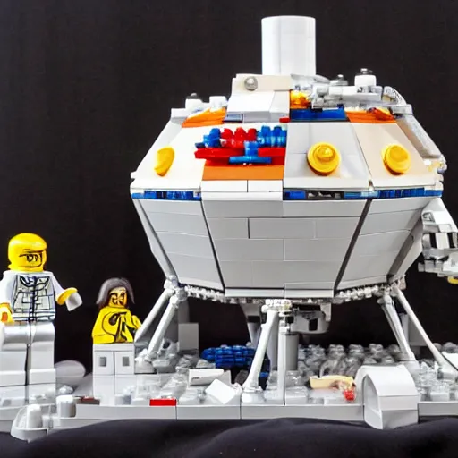 Image similar to lego set of neil armstrong and lunar module on moon