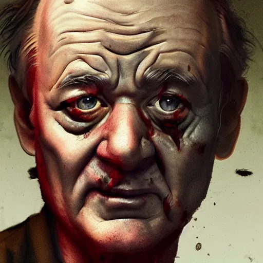 Prompt: bill murray as zombie portrait, dystopia core, zombie apocalyptic, bathrobe, pale skin, dramatic, sharp focus, fiction, hyper detailed, digital art, trending in artstation, cinematic lighting, studio quality, smooth render, unreal engine 5 rendered, octane rendered, art style and nixeu and wlop and krenz cushart