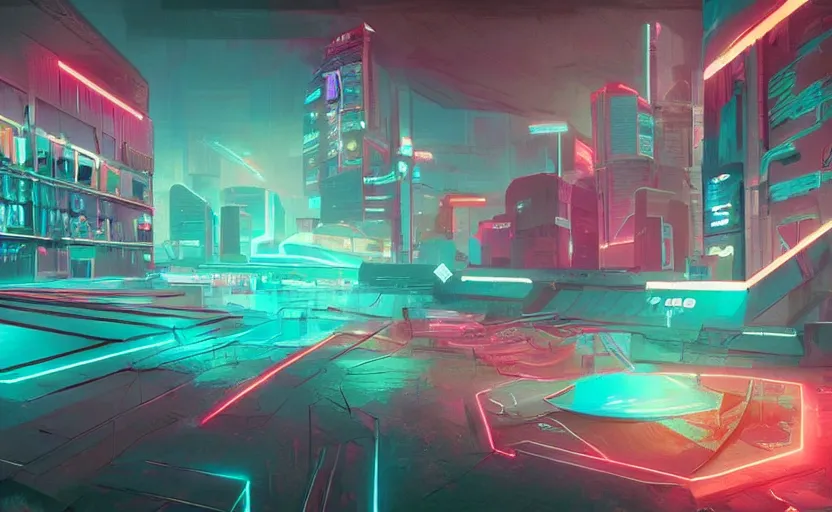 Image similar to sport ring, cyberpunk, rooftop, teal neon lights, highly detailed, digital painting, artstation, concept art, sharp focus, illustration