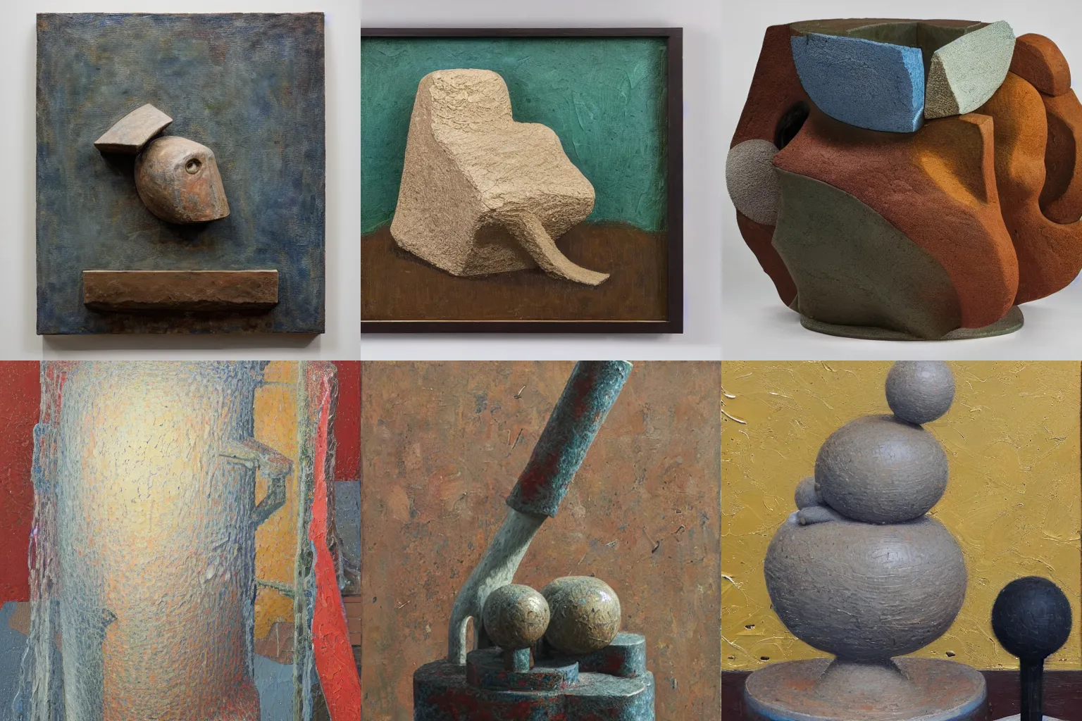 Prompt: a detailed, impasto painting by shaun tan and louise bourgeois of an abstract forgotten sculpture on a base by ivan seal and the caretaker