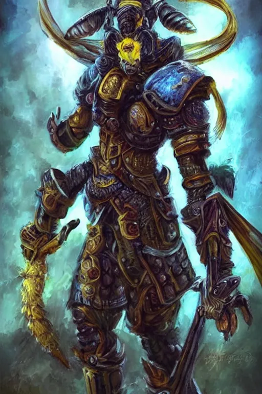 Image similar to bee warrior, portrait, fantasy warrior with bee - themed armor, epic fantasy, beautiful composition, colorful