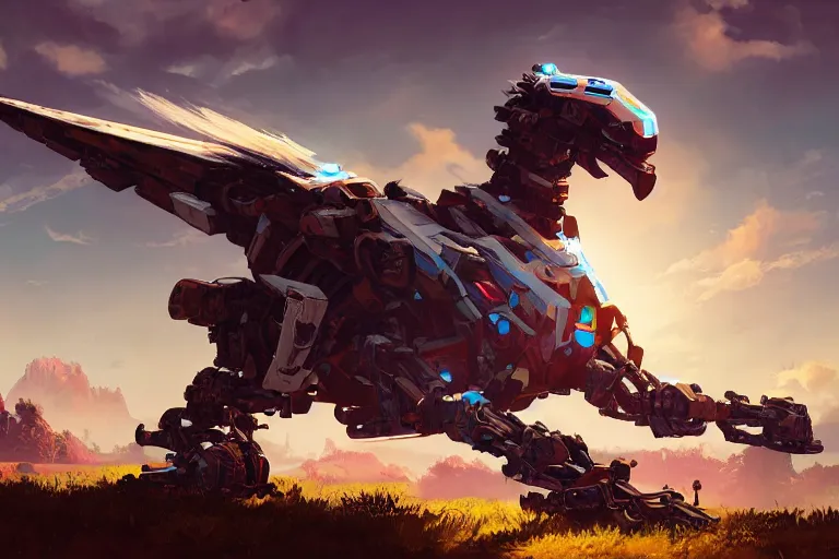 Image similar to stormbird machine mecanical creature robot of horizon forbidden west horizon zero dawn radiating a glowing aura global illumination ray tracing hdr fanart arstation by ian pesty and alena aenami artworks in 4 k