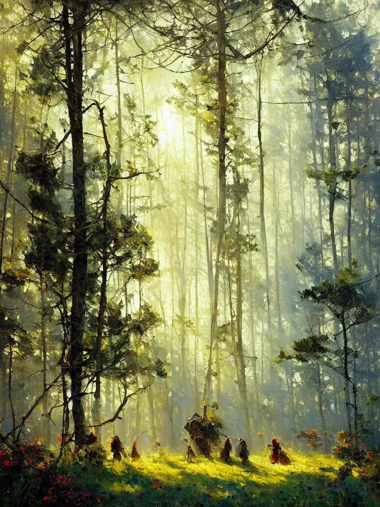 Image similar to fantasy planet, amazing impressionistic oil painting by alexi zaitsev, melinda matyas, denis sarazhin, karl Spitzweg, intricate details, dense forests, tall trees, high quality, visible brush strokes, award winning, sharp focus, cool white
