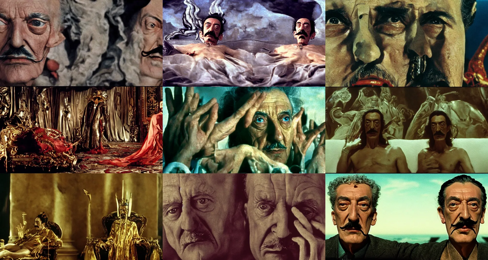 Prompt: the long portrait of salvador dali as emperor of universe | still frame from the movie by ridley scott with cinematogrophy of christopher doyle and art direction by hans giger, anamorphic lens, 8 k