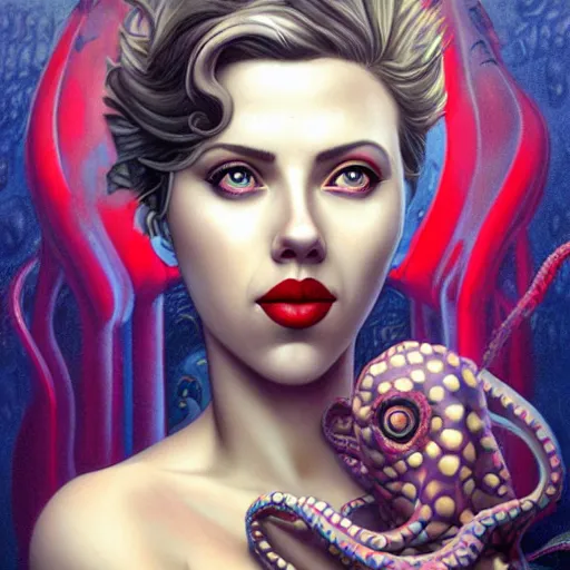 Image similar to underwater naga bioshock portrait of scarlett johansson, octopus, Pixar style, by Tristan Eaton Stanley Artgerm and Tom Bagshaw.