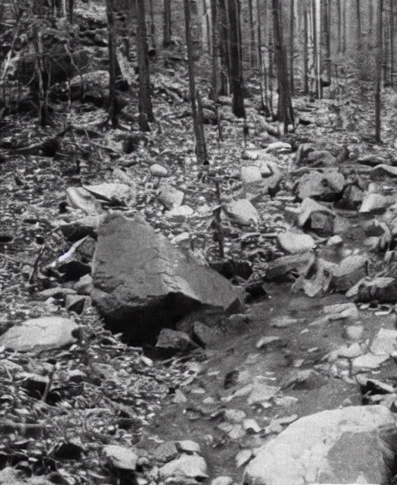 Image similar to a screen capture of found footage video left behind by a missing hiker in 1 9 8 6