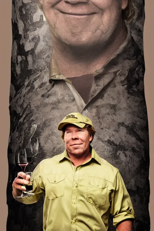 Image similar to 📷 portrait of steve irwin the wine 🍷, made of drink, still image, dynamic lighting, 4 k