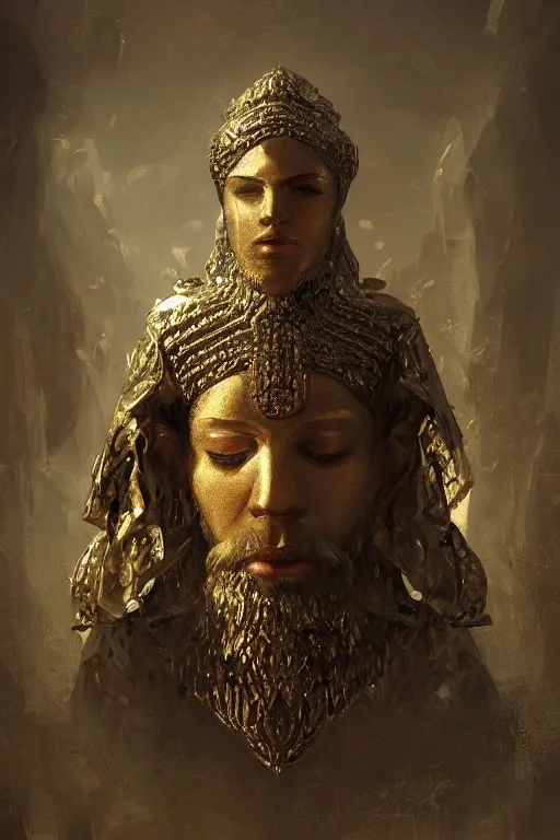 Image similar to babylonian god, portrait, powerfull, intricate, elegant, volumetric lighting, scenery, digital painting, highly detailed, artstation, sharp focus, illustration, concept art, ruan jia, steve mccurry