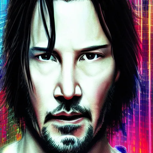 Image similar to Keanu reeves in The future cyberpunk art style