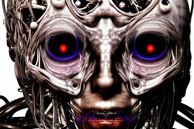 Image similar to portrait of neural nightmares by yoshitaka amano and HR Giger, detailed face face face face, facial structure, hd, 8k, very very very very electronic, biomechanical, biology, bio, neural machine H 768