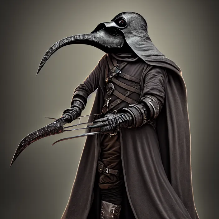 Image similar to portrait photograph of a futuristic plague doctor warrior. Extremely detailed. 8k