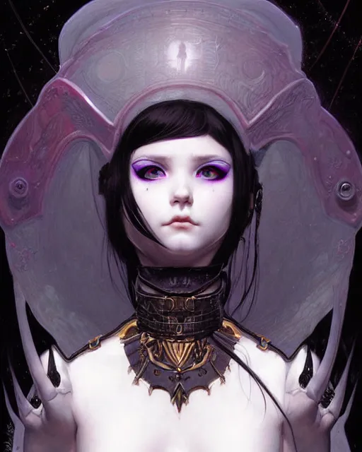 Image similar to portrait of beautiful cute young goth maiden girl with short white hairs in warhammer armor, art by ( ( ( kuvshinov ilya ) ) ) and wayne barlowe and gustav klimt and artgerm and wlop