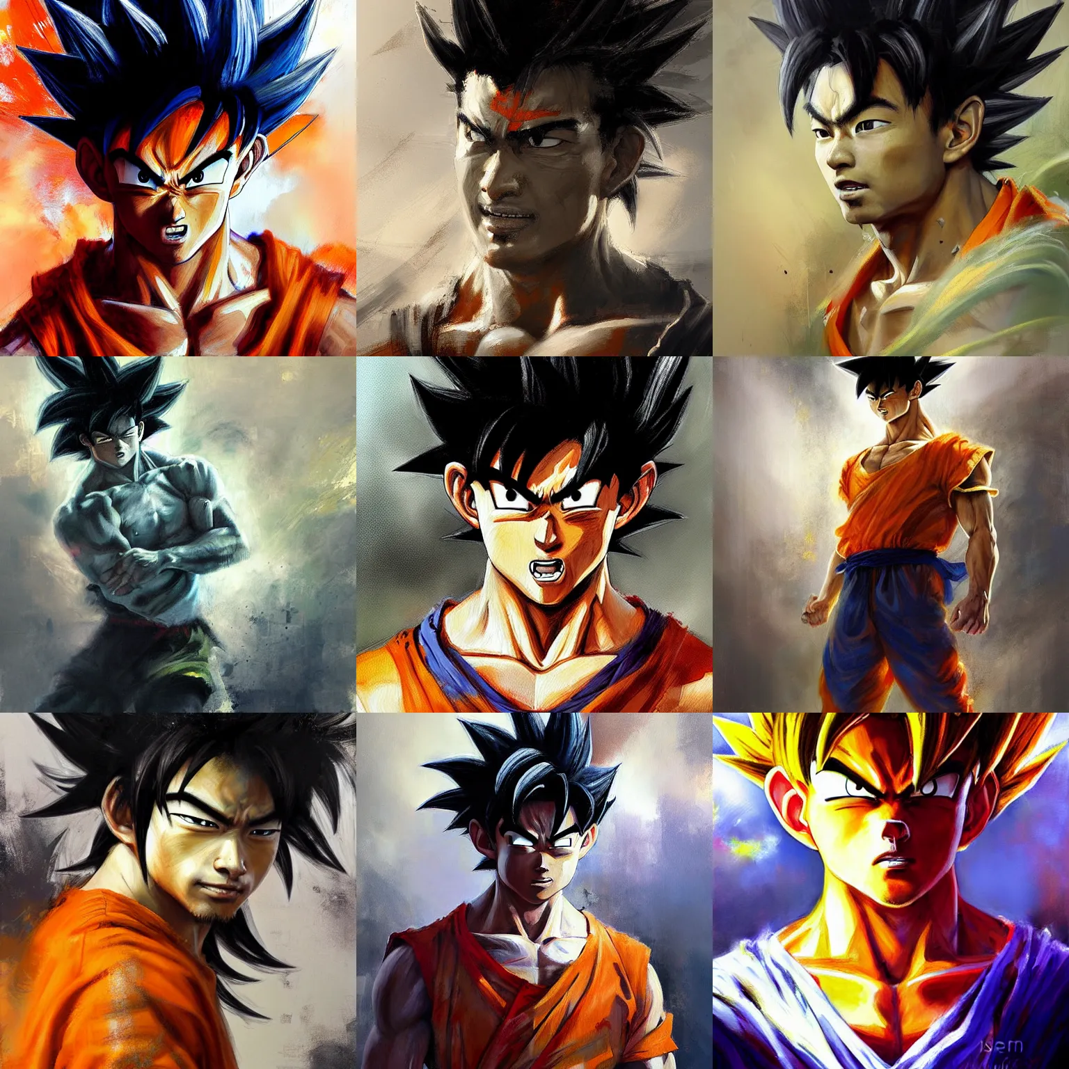 Prompt: A painting of Son Goku, realism, by Jeremy Mann