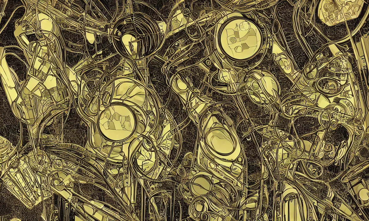 Prompt: diodes and transistors, art nouveau style 2049, digital art, perfect lighting
