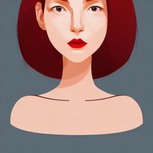 Prompt: girl with medium length red hair. brown eyes, thin face, red lips. centered median photoshop filter cutout vector behance hd jesper ejsing!