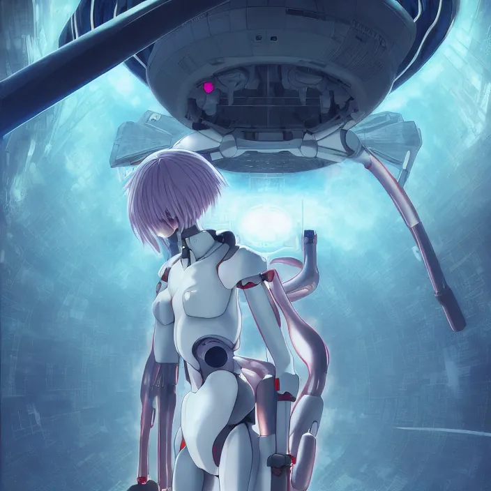 Image similar to Female Anime Character rei ayanami cyborg, giygas, epcot, inside a space station, eye of providence, Beksinski Finnian vivid Wojtek William to eye, hellscape, mind character, Environmental occlusion theme Jia, a William mans character, Artstation station female hyperdetailed with , rei ayanami