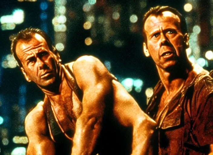 Image similar to a still from die hard with warwick davis